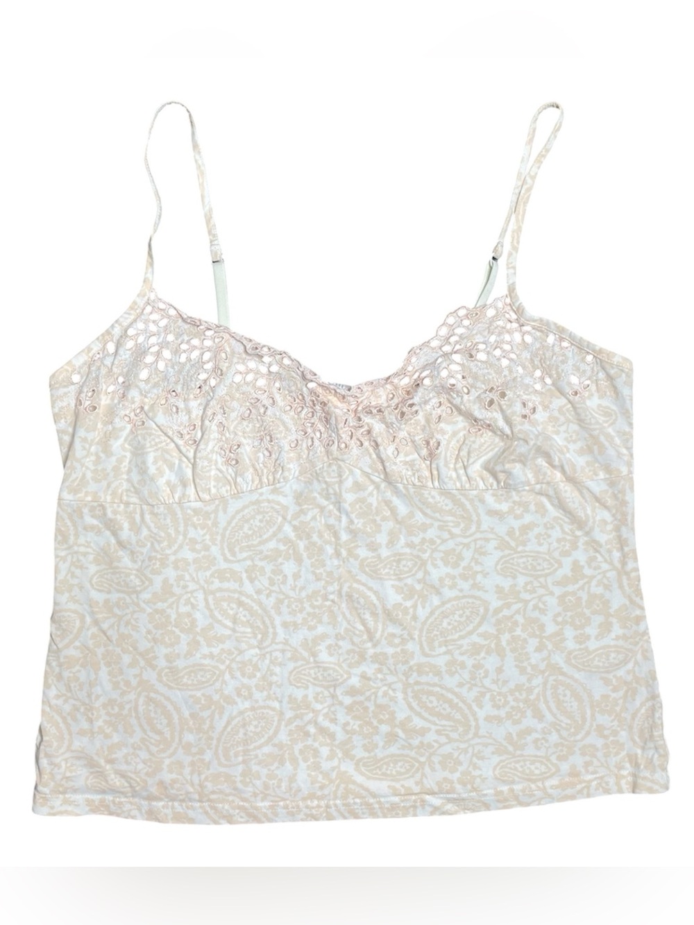 Gilligan & O'Malley peach white paisley print eyelet pj camisole tank top